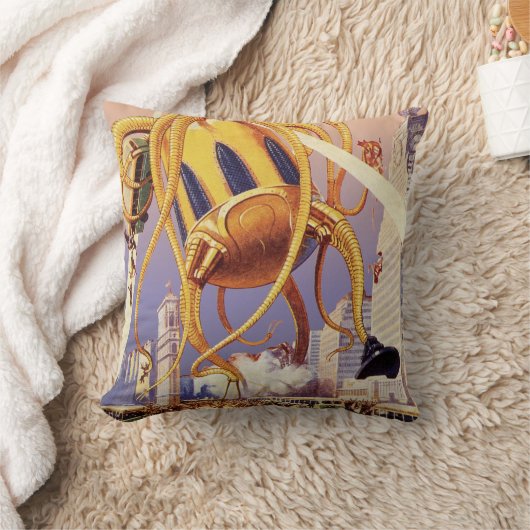 ヴィンテージSFエイリアン戦争タコ クッション (ブランケット)