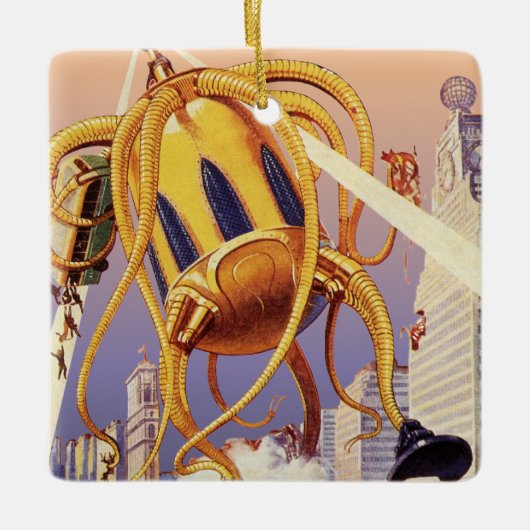 ヴィンテージSFエイリアン戦争タコ セラミックオーナメント (正面)