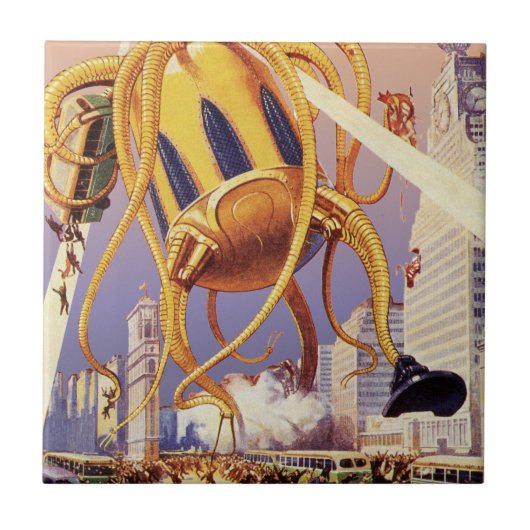 ヴィンテージSFエイリアン戦争タコ タイル (正面)