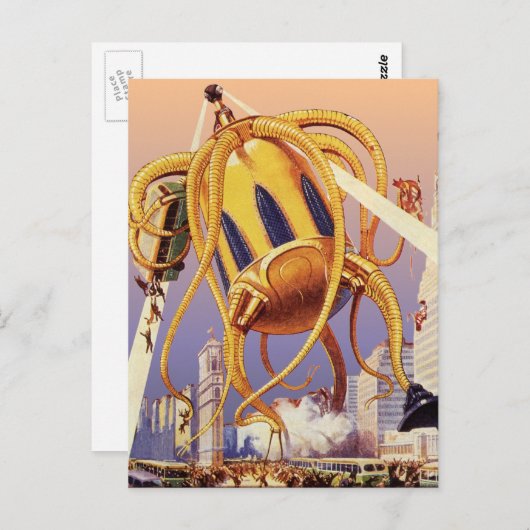 ヴィンテージSFエイリアン戦争タコ ポストカード (正面/裏面)