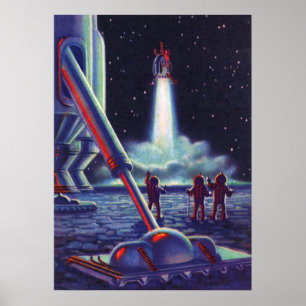 ヴィンテージSFエイリアン波とロケット ポスター