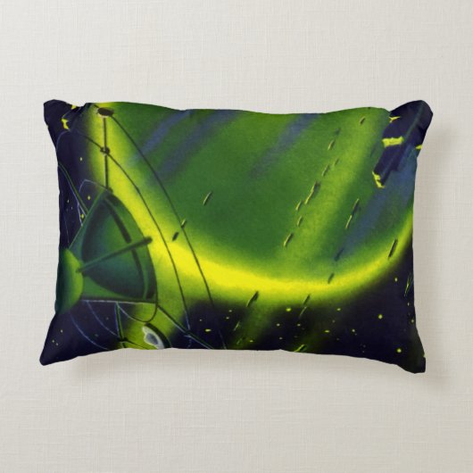 ヴィンテージSFグリーンプラネットと宇宙船 アクセントクッション (裏面)