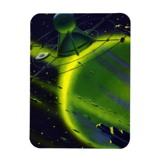 ヴィンテージSFグリーンプラネットと宇宙船 マグネット (縦)