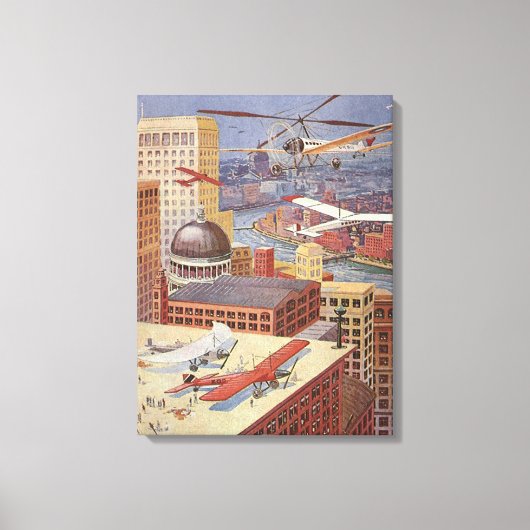 ヴィンテージSFシティスチームビクトリアンパンク キャンバスプリント (正面)