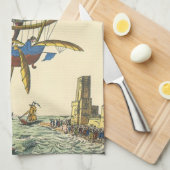 ヴィンテージSFスチームパンク熱気球 キッチンタオル (四つ折り)