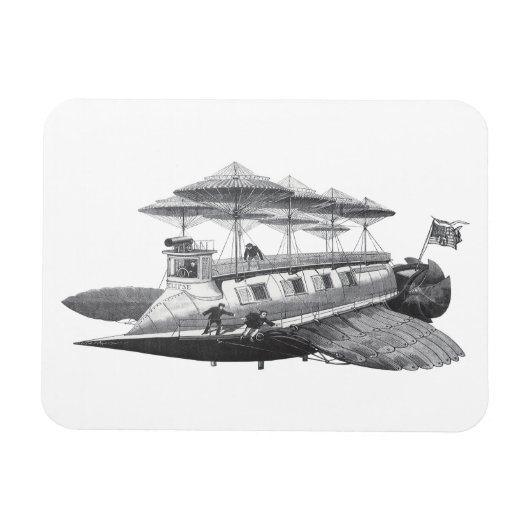 ヴィンテージSFスチームパンク飛行船日食 マグネット (横)