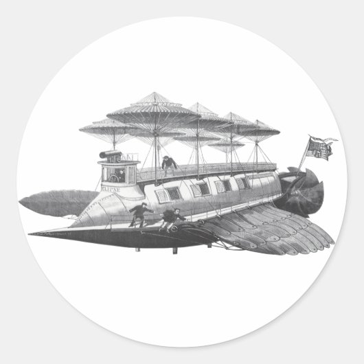 ヴィンテージSFスチームパンク飛行船日食 ラウンドシール (正面)