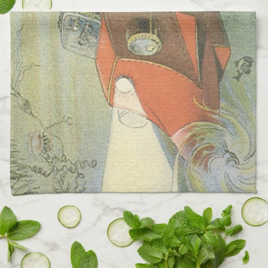 ヴィンテージSFスティームパンク海底海底海底海底船 キッチンタオル (折り畳み)