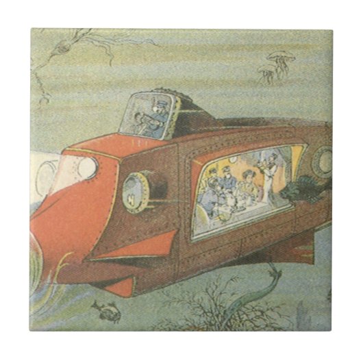 ヴィンテージSFスティームパンク海底海底海底海底船 タイル (正面)