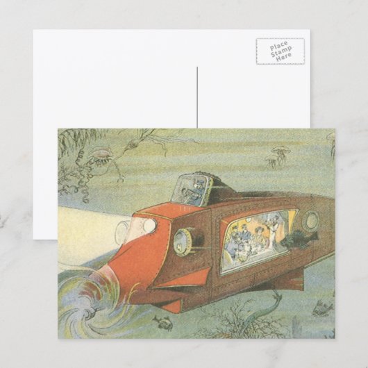 ヴィンテージSFスティームパンク海底海底海底海底船 ポストカード (正面/裏面)