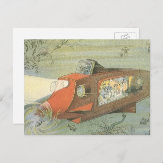 ヴィンテージSFスティームパンク海底海底海底海底船 ポストカード (正面/裏面)