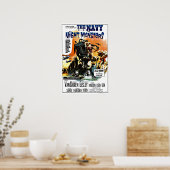 ヴィンテージSFネイビー対ナイトモンスター ポスター (キッチン)