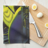 ヴィンテージSFネオングリーンプラネットwリングや輪 キッチンタオル (四つ折り)