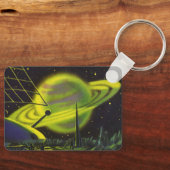 ヴィンテージSFネオングリーンプラネットwリングや輪 キーホルダー (正面)