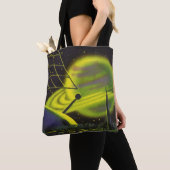 ヴィンテージSFネオングリーンプラネットwリングや輪 トートバッグ (クローズアップ)