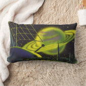 ヴィンテージSFネオングリーンプラネットwリングや輪 ランバークッション (ブランケット)