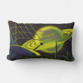 ヴィンテージSFネオングリーンプラネットwリングや輪 ランバークッション (正面)