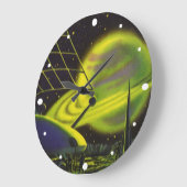 ヴィンテージSFネオングリーンプラネットwリングや輪 ラージ壁時計 (傾斜)