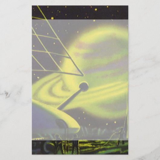 ヴィンテージSFネオングリーンプラネットwリングや輪 便箋 (正面)