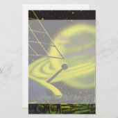 ヴィンテージSFネオングリーンプラネットwリングや輪 便箋 (正面/裏面)