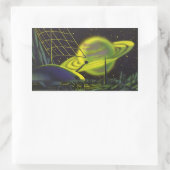 ヴィンテージSFネオングリーンプラネットwリングや輪 長方形シール (バッグ)