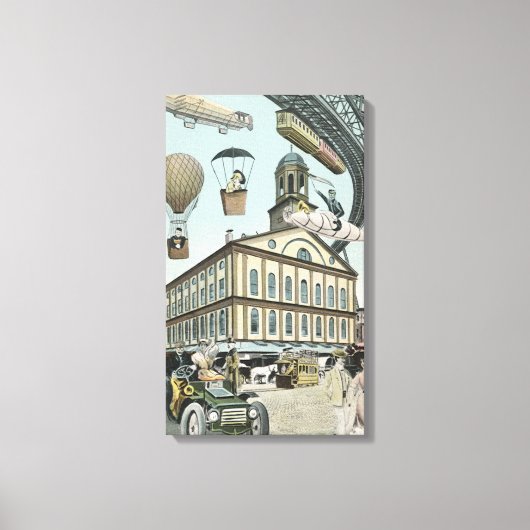 ヴィンテージSFビクトリアンスチームパンクシティ キャンバスプリント (正面)