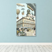 ヴィンテージSFビクトリアンスチームパンクシティ キャンバスプリント (インサイチュ (ウッドフロア))