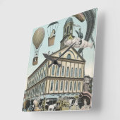 ヴィンテージSFビクトリアンスチームパンクシティ スクエア壁時計 (傾斜)