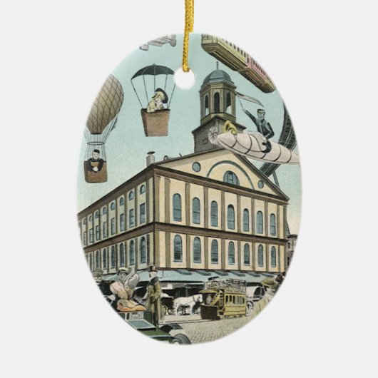 ヴィンテージSFビクトリアンスチームパンクシティ セラミックオーナメント (正面)