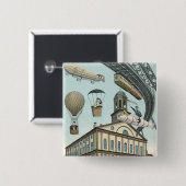 ヴィンテージSFビクトリアンスチームパンクシティ 缶バッジ (正面&裏面)