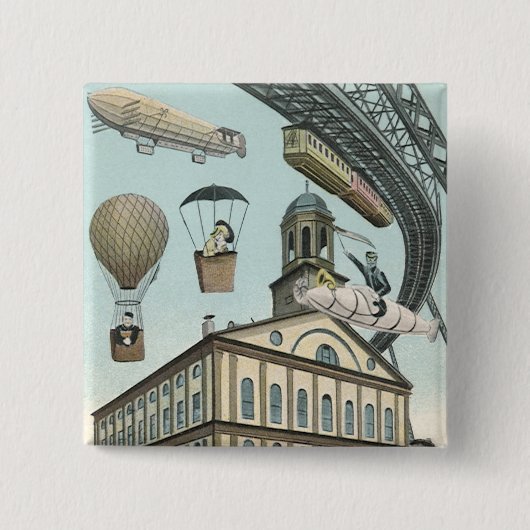 ヴィンテージSFビクトリアンスチームパンクシティ 缶バッジ (正面)