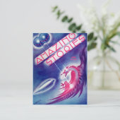 ヴィンテージSFブックカバーアートロケット船 ポストカード (スタンド正面)