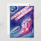 ヴィンテージSFブックカバーアートロケット船 ポストカード (正面/裏面)