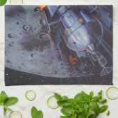 ヴィンテージSFムーンロケット爆破 キッチンタオル (折り畳み)