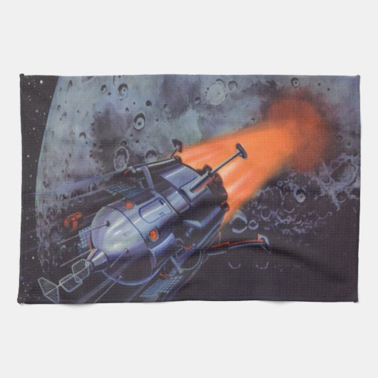 ヴィンテージSFムーンロケット爆破 キッチンタオル (横)