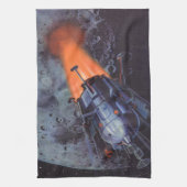 ヴィンテージSFムーンロケット爆破 キッチンタオル (縦)