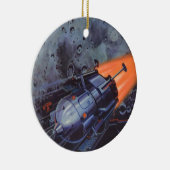ヴィンテージSFムーンロケット爆破 セラミックオーナメント (右)