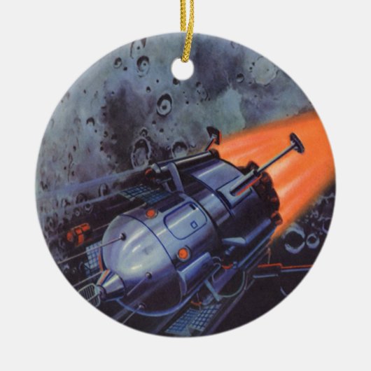ヴィンテージSFムーンロケット爆破 セラミックオーナメント (正面)