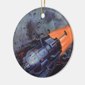 ヴィンテージSFムーンロケット爆破 セラミックオーナメント (左)