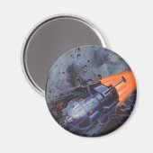 ヴィンテージSFムーンロケット爆破 マグネット (正面/裏面)