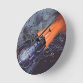 ヴィンテージSFムーンロケット爆破 ラウンド壁時計 (傾斜)