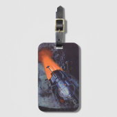 ヴィンテージSFムーンロケット爆破 ラゲッジタグ (正面縦)