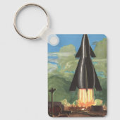 ヴィンテージSFロケットが地球を爆破 キーホルダー (正面)