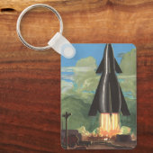 ヴィンテージSFロケットが地球を爆破 キーホルダー (正面)