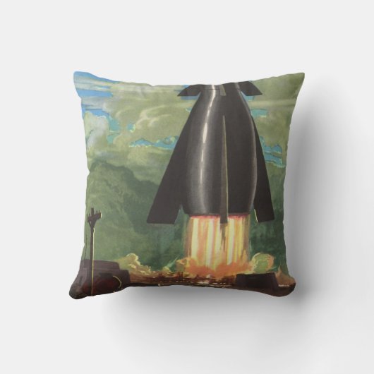 ヴィンテージSFロケットが地球を爆破 クッション (裏面)