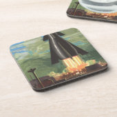 ヴィンテージSFロケットが地球を爆破 コースター (左側)