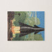 ヴィンテージSFロケットが地球を爆破 ジグソーパズル (横)