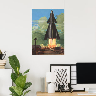 ヴィンテージSFロケットが地球を爆破 ポスター