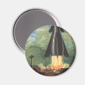 ヴィンテージSFロケットが地球を爆破 マグネット (正面/裏面)