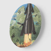 ヴィンテージSFロケットが地球を爆破 ラージ壁時計 (傾斜)